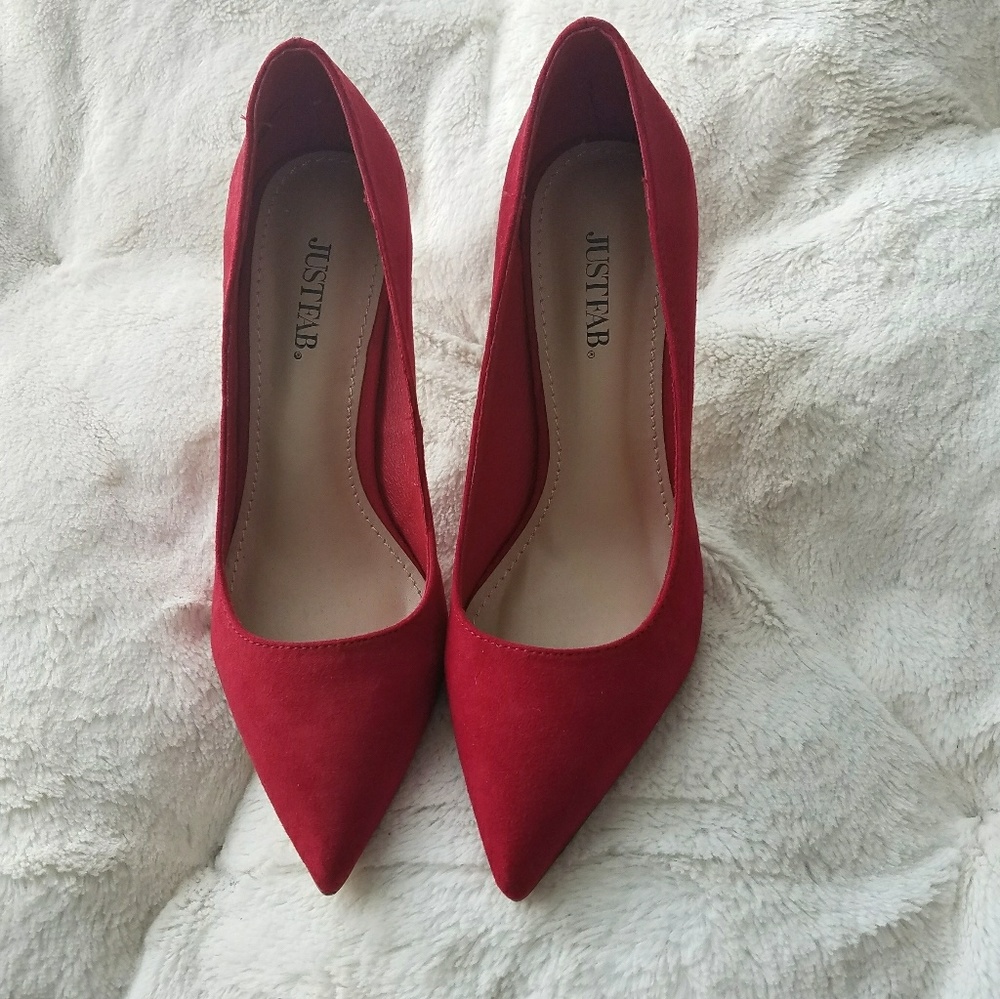 Just Fab Faux Suede Red Pumps